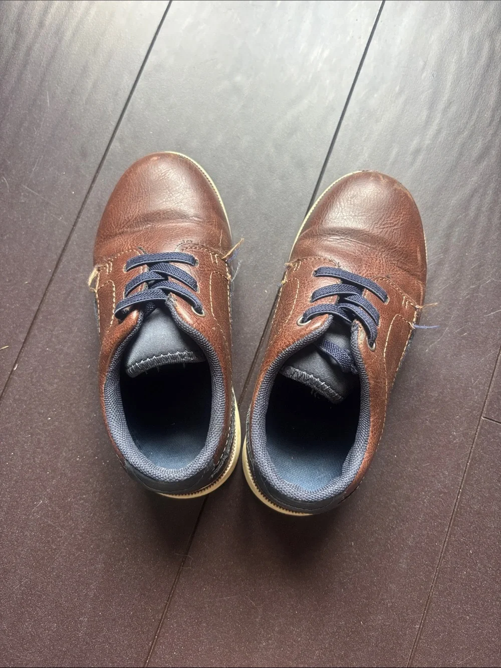 Mix No. 6 Brown Kids Lace-Up Dress Shoes with Navy Trim
